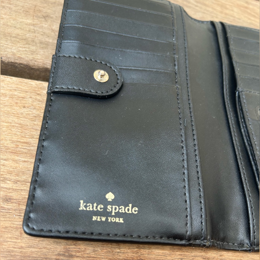 Kate Spade New York Stacy Bow Montford Park Wallet Billfold Black Leather - Picture 11 of 16